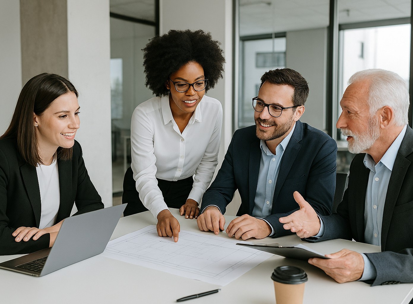 Professional team of manpower staffing experts discussing plans in modern office